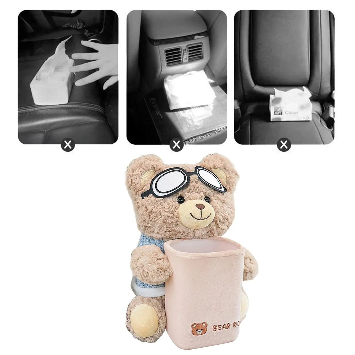 2-in-1 Car Armrest Tissue Holder & Trash Can – Bear Design Car Armrest Organizer Axl