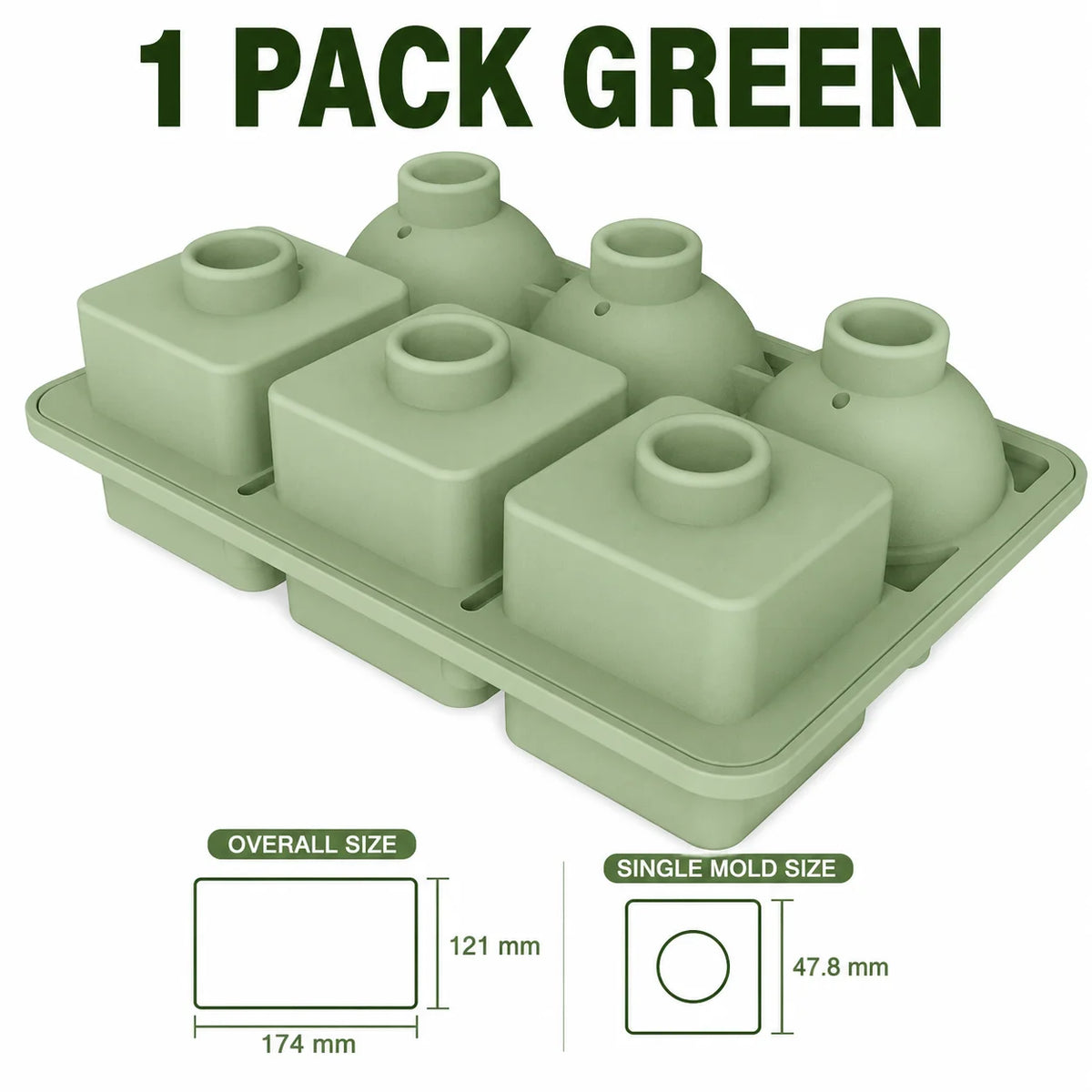 3D Diamond Silicone Ice Cube Tray 6 Cavity – Whiskey & Cocktails Silicone Ice Cube Tray Axl 1 Pack Green