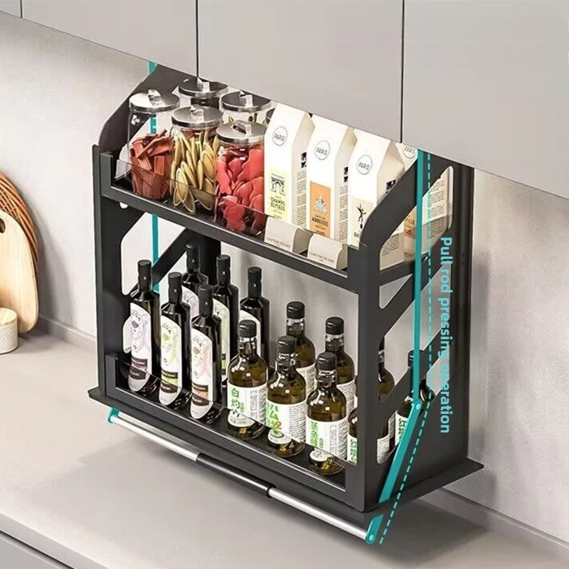 Pull-Down Cabinet Basket | Kitchen Seasoning Storage Rack Cabinet Storage Rack Axl
