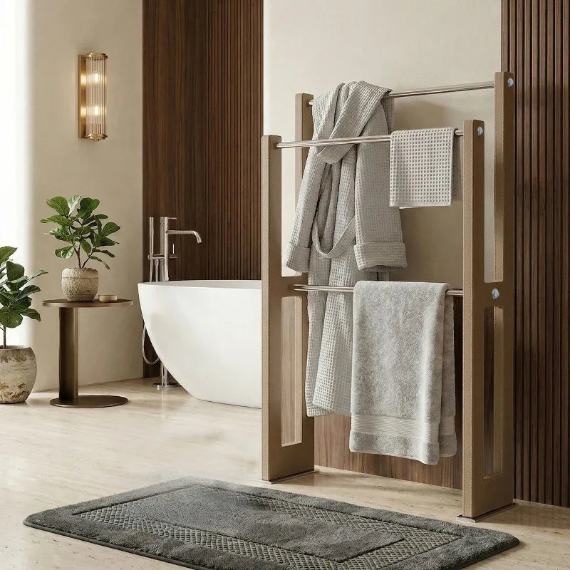 Luxury 3-Layer Freestanding Towel Rack – Leather & Steel Freestanding Towel Rack Axl