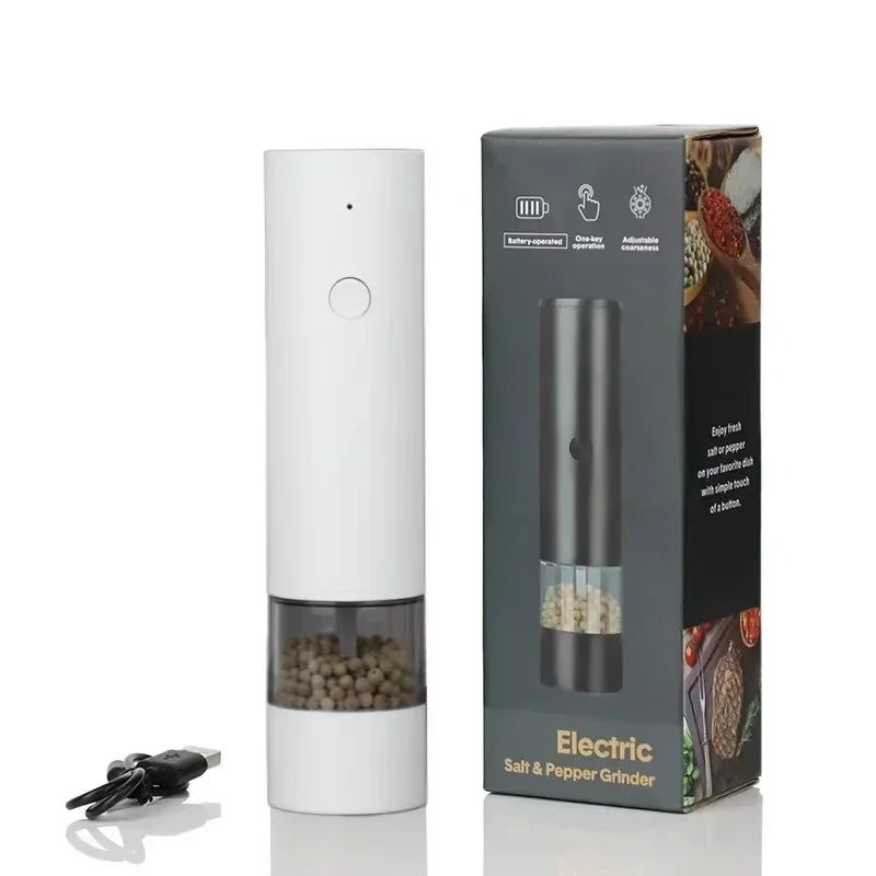 USB Rechargeable Electric Salt & Pepper Grinder | Adjustable Mill Electric Spice Grinder Axl USB Style 1pc white