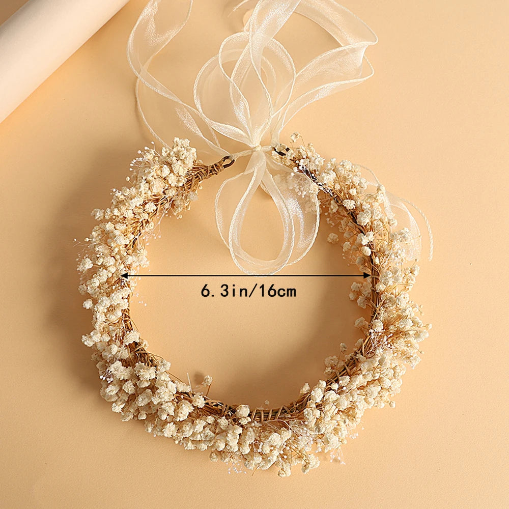 Handmade Baby's Breath Flower Crown – Dry Gypsophila Wreath Flower Crown Wreath Axl 20in