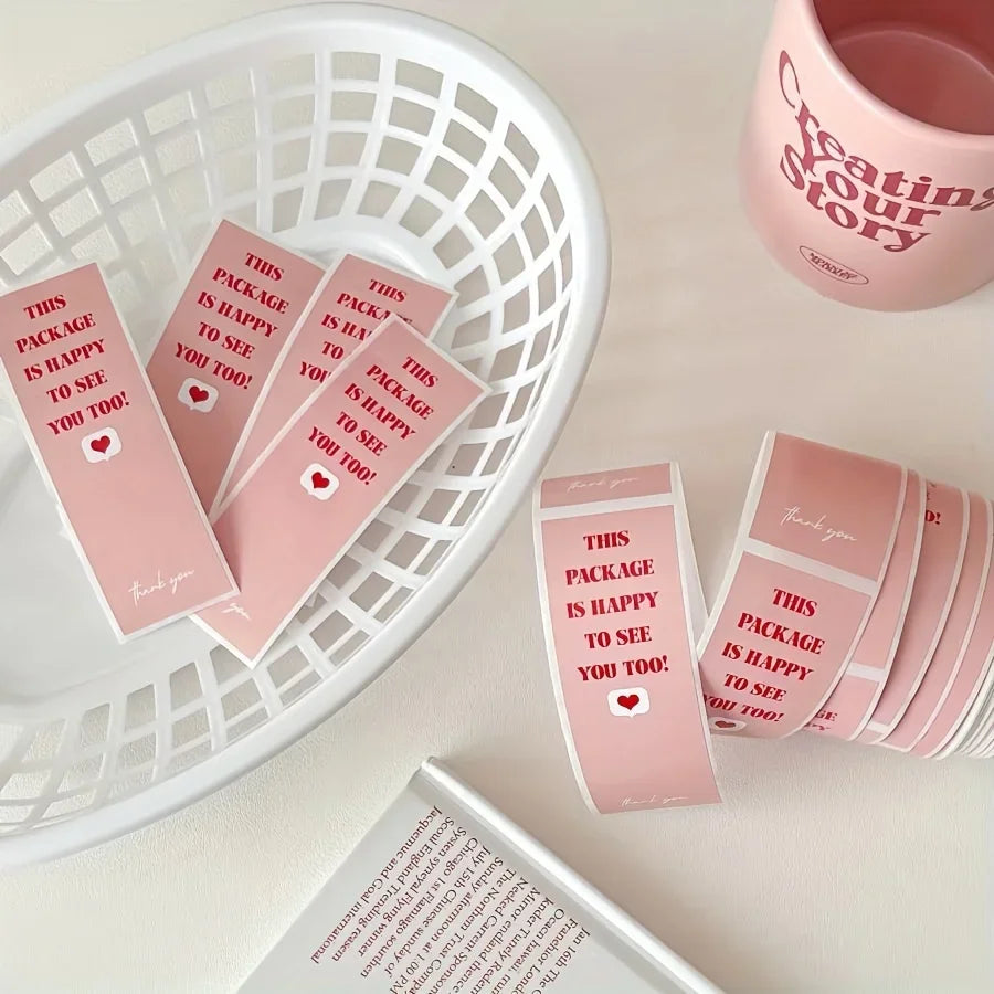 Pink 'Happy To See You Too' Self-Adhesive Packaging Stickers Decorative Packaging Stickers Axl