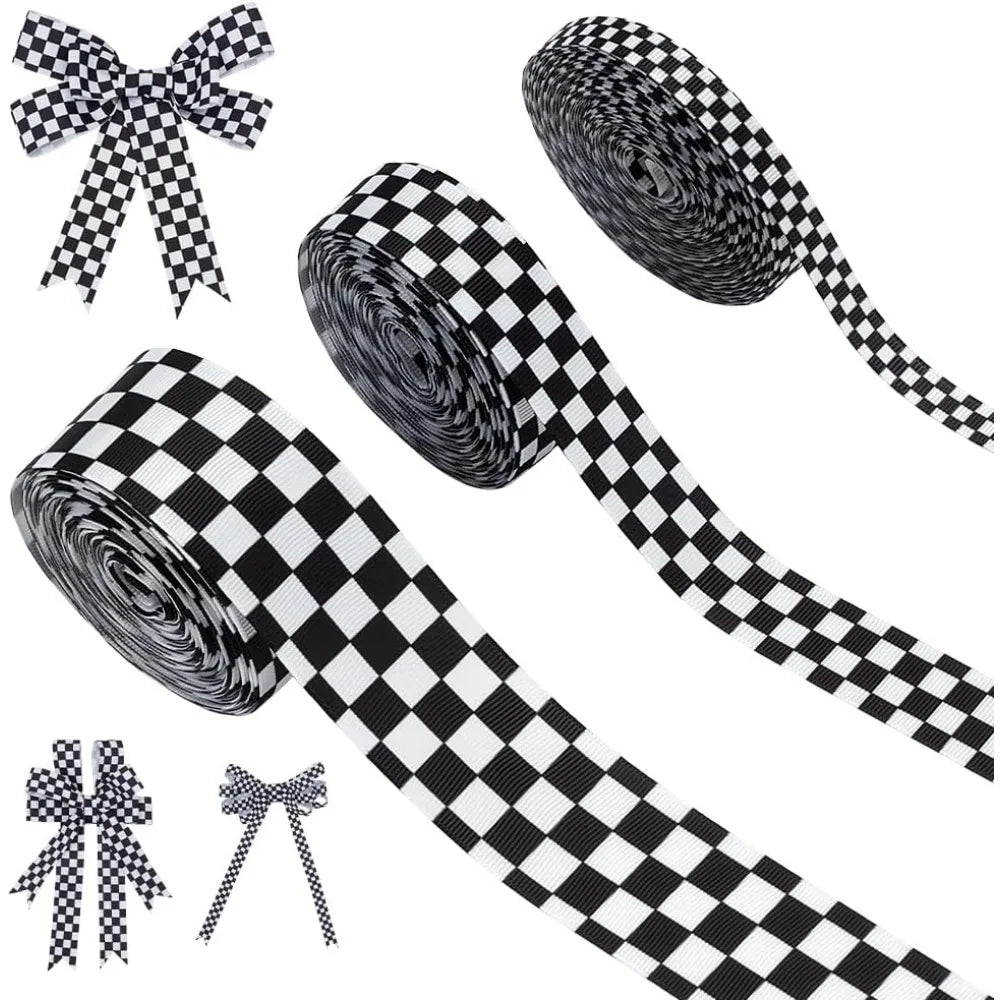 Black Tartan Polyester Ribbon Set – 3 Widths, 10 Yards Each Craft Ribbon Set Axl