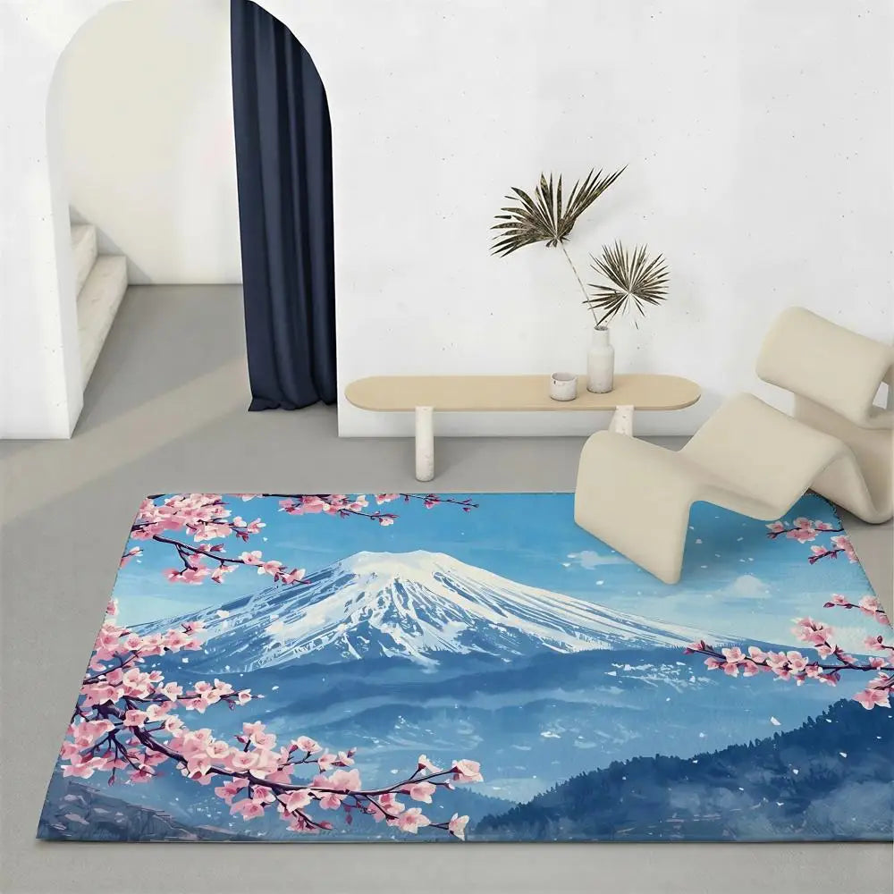 Mount Fuji Flannel Floor Mat – Non-Slip Soft Indoor Rug Flannel Floor Mat Axl White2 120x160cm