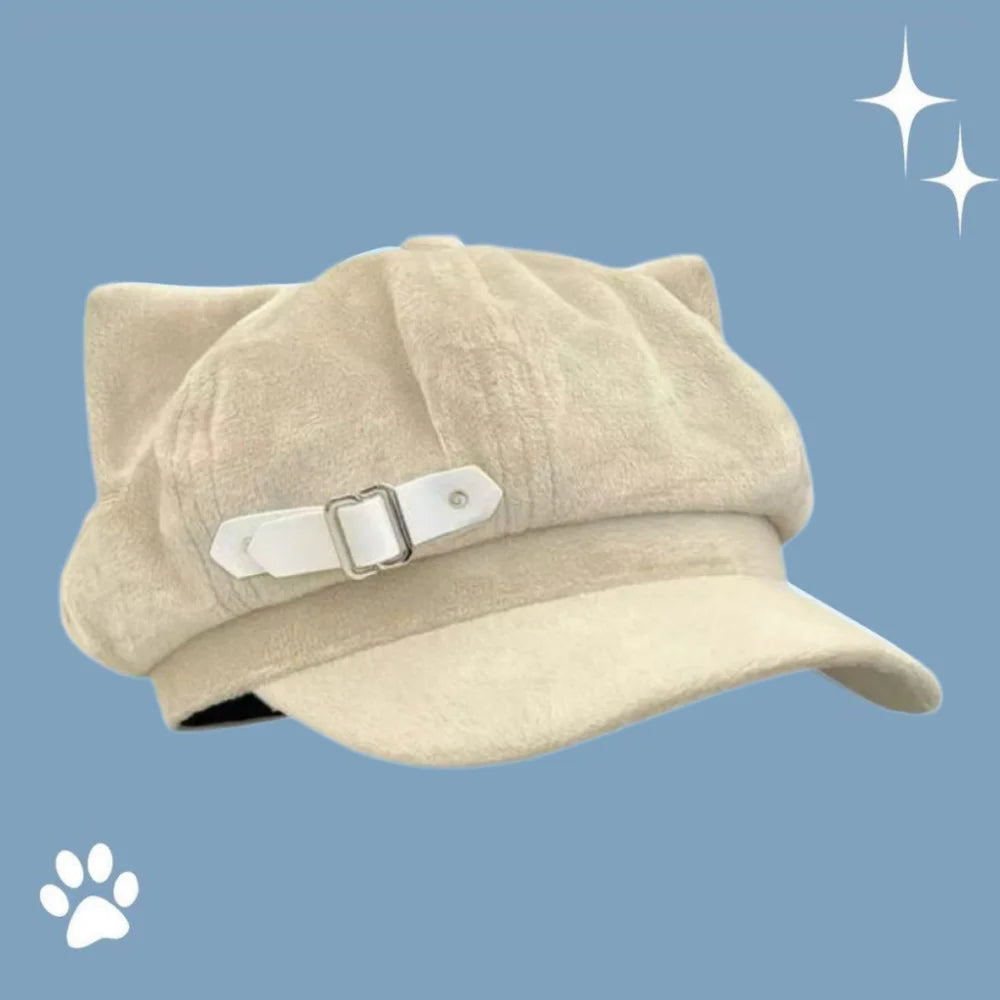 Cat Ears Beret – Japanese Anime Kawaii Women's Cap Fashion Beret Hat Axl Khaki-B