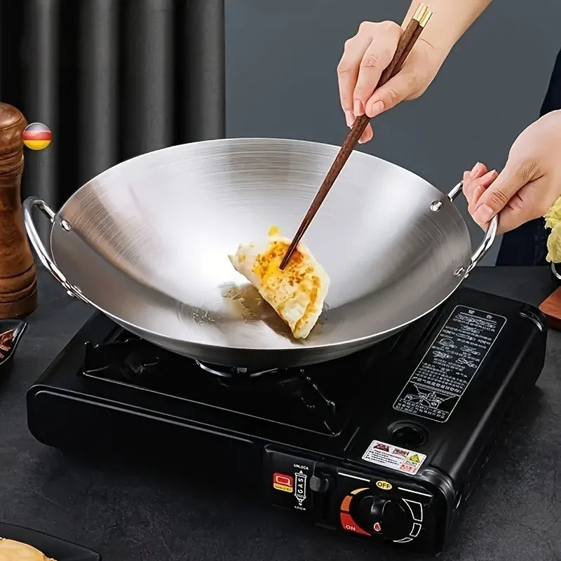 KEMORELA 30cm Stainless Steel Wok – Uncoated Dual Handle Pan Stainless Steel Wok Axl