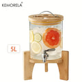 5L Glass Beverage Dispenser with Wood Stand & Spigot | KEMORELA Beverage Dispenser Axl 5L