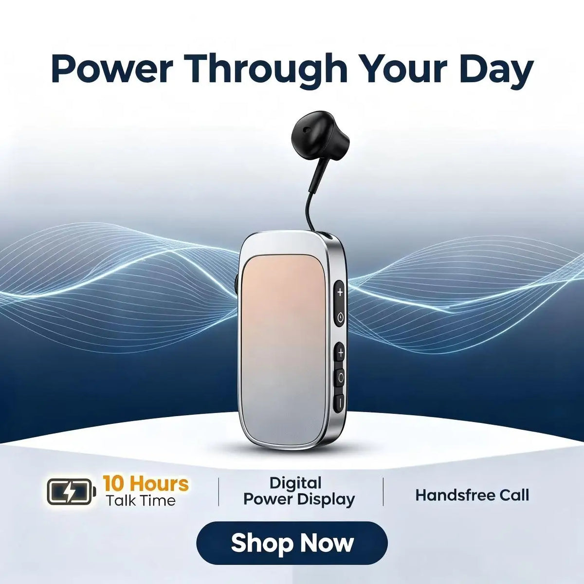 K30 Clip-On Bluetooth Earbud – Retractable Wire & Power Display Bluetooth Headset Axl