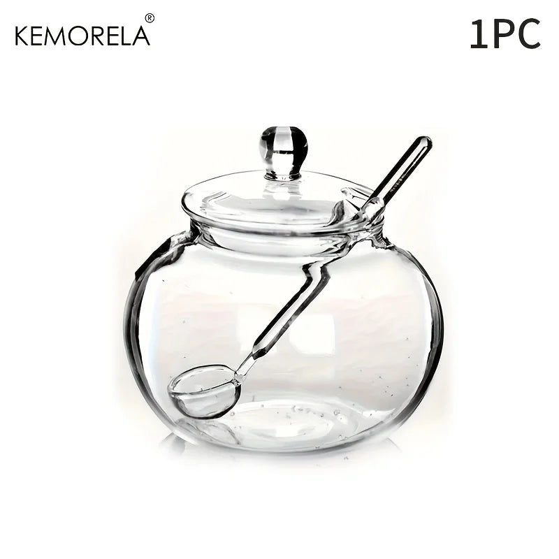 Clear Glass Sugar Bowl with Lid & Spoon | 250ml | KEMORELA Glass Sugar Bowl Axl 1PCS