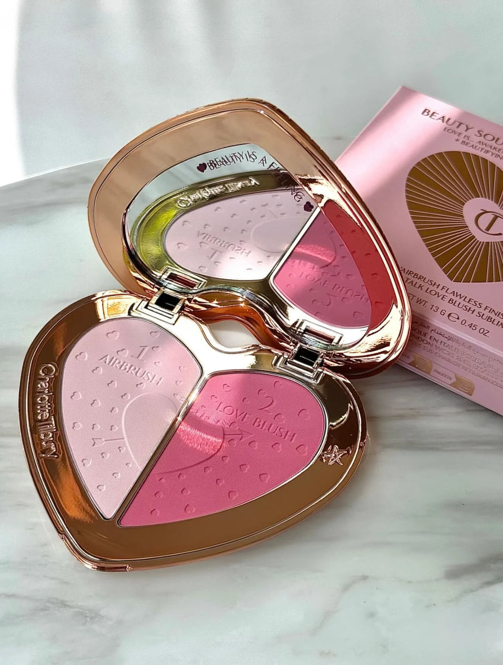 Charlotte Tilbury Air Cushion Blush – Shimmer Two-Tone Heart Compact Powder Blush Compact Axl