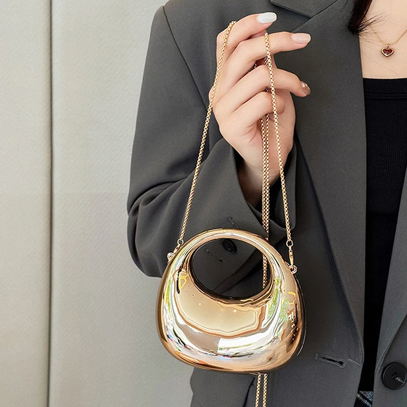 Women's Acrylic Half Moon Crossbody Bag – Metallic Chain Purse Crossbody Bag Axl