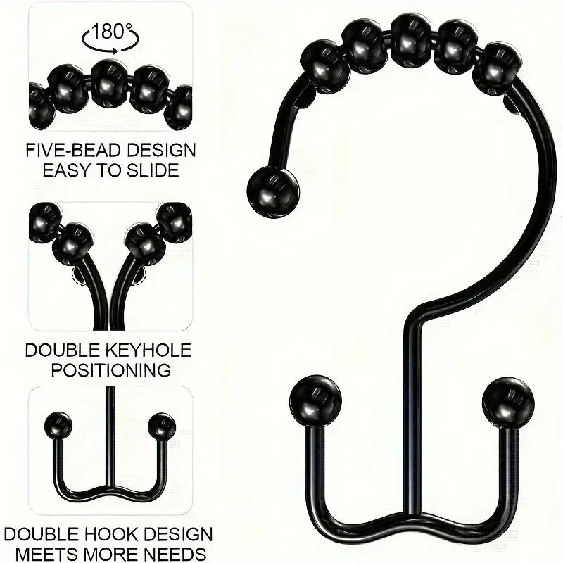 Rustproof Stainless Steel Double Shower Curtain Hooks – 5 Ball Ring Shower Curtain Hooks Axl