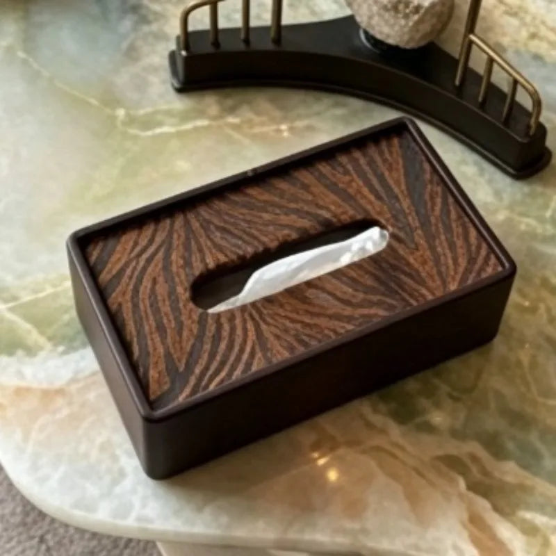 Vintage Wooden Tissue Box – Luxury Wood & Leather Napkin Case Tissue Box Holder Axl