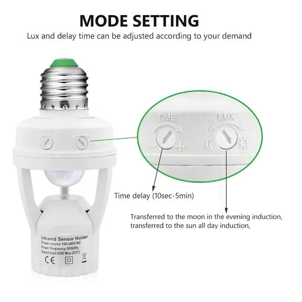 E27 PIR Motion Sensor Lamp Holder – Auto Light Switch Socket Motion Sensor Socket Axl