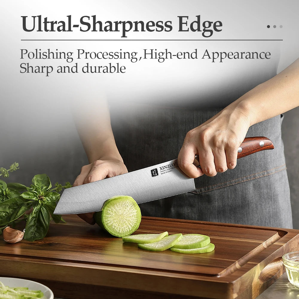 XINZUO 8" Bunka Knife – German Steel, Pakka Wood Handle Bunka Kitchen Knife Axl