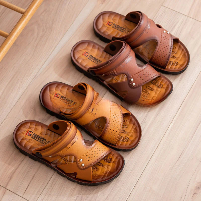 YBQJOO Men's Open Toe Leather Sandals – Anti-Slip Beach Shoes Men's Sandals Axl