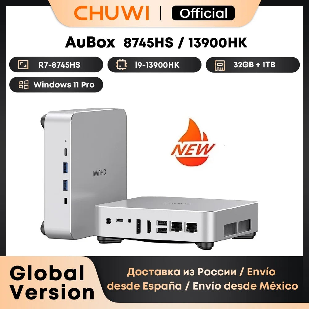 CHUWI AuBox Mini PC R7-8745HS / i9-13900HK Windows 11 Pro Mini Desktop PC Axl 8745HS 0 RAM 0 ROM US japan