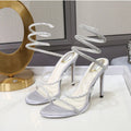 Women's Rhinestone Gladiator Sandals – Crystal Stiletto Heel Gladiator High Heels Axl silver 37