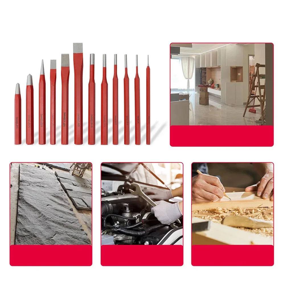 12-Piece Punch & Chisel Set – Metal, Stone, Wood & Brick Punch & Chisel Set Axl