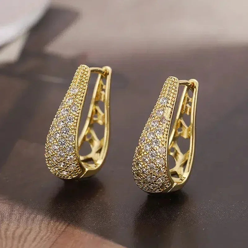 Huitan Hollow Waterdrop Hoop Earrings | Cubic Zirconia Wedding Hoop Earrings Axl