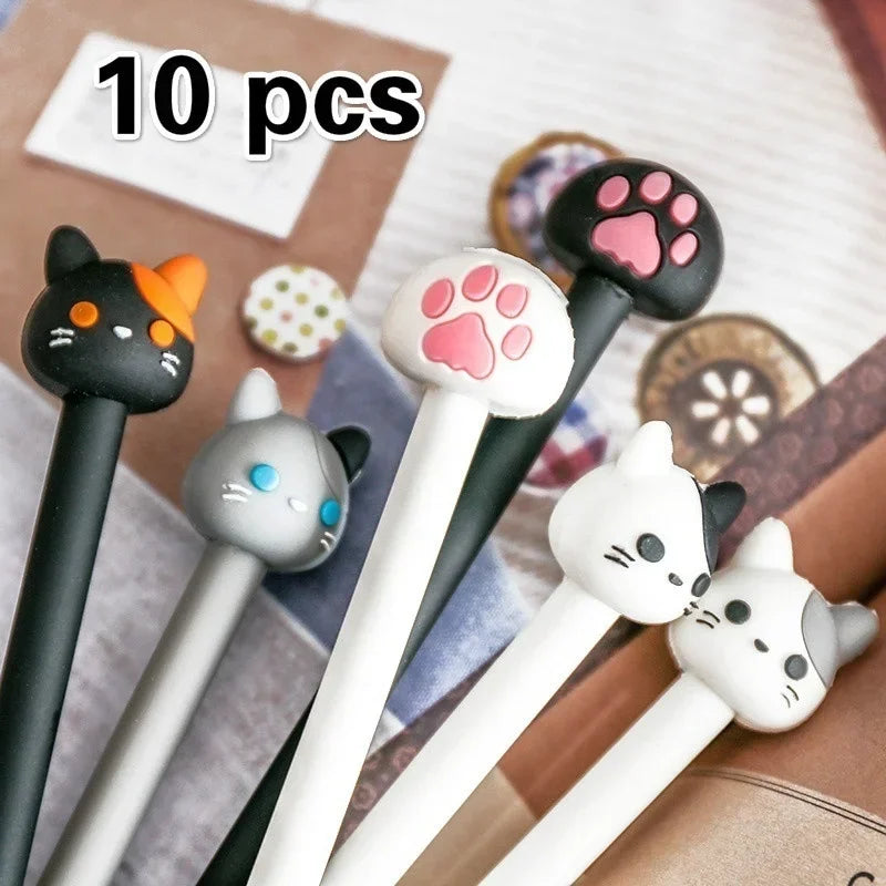 5-Pack Kawaii Cat Gel Pens 0.5mm Black Ink | Cute Writing Pens Kawaii Gel Pen Set Axl Random color 10pcs black