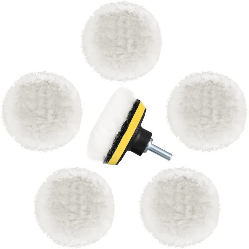 6-Pc 3-Inch Wool Polishing Pads Kit with M14 Drill Adapter Car Polishing Pads Axl Wool Wheel 3-inch 8-piece set