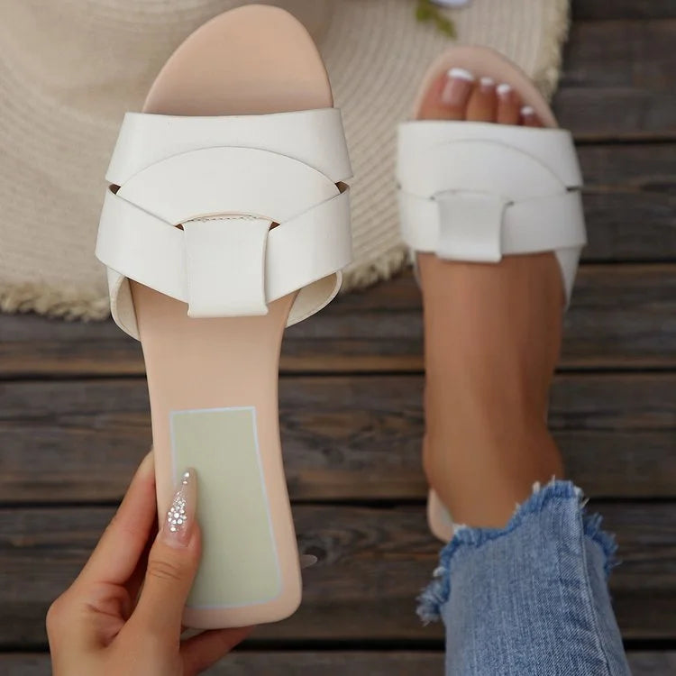Women's Summer Flat Slippers – Solid Color Fashion Outdoor Shoe Women's Slippers Axl 43 Beige