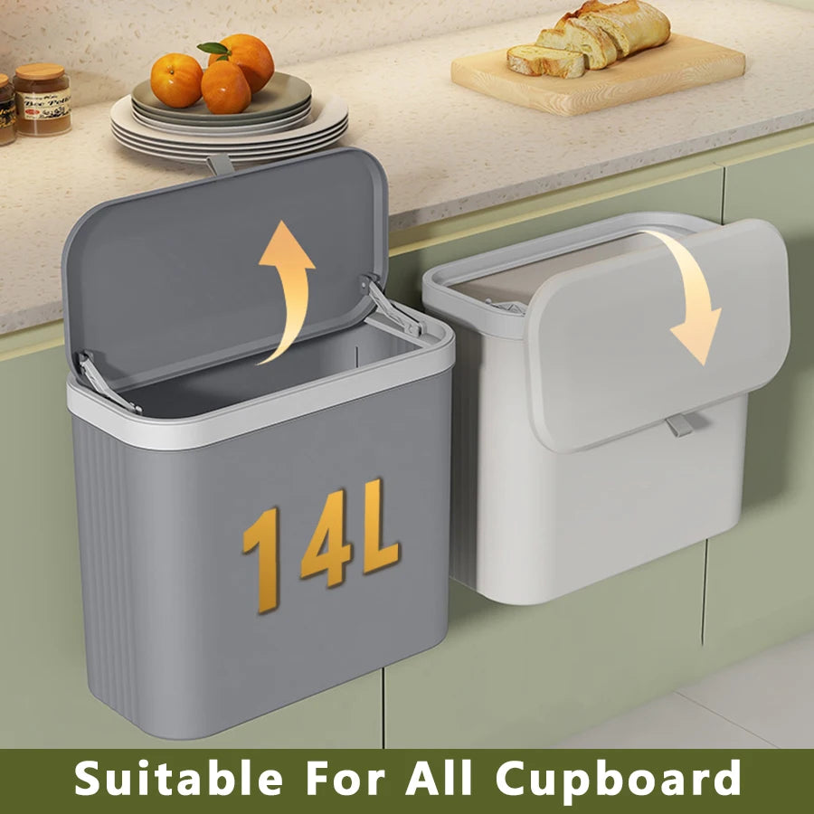 ONEKA 14L Hanging Kitchen Trash Can with Lid | Cabinet & Sink Bin Hanging Trash Can Axl