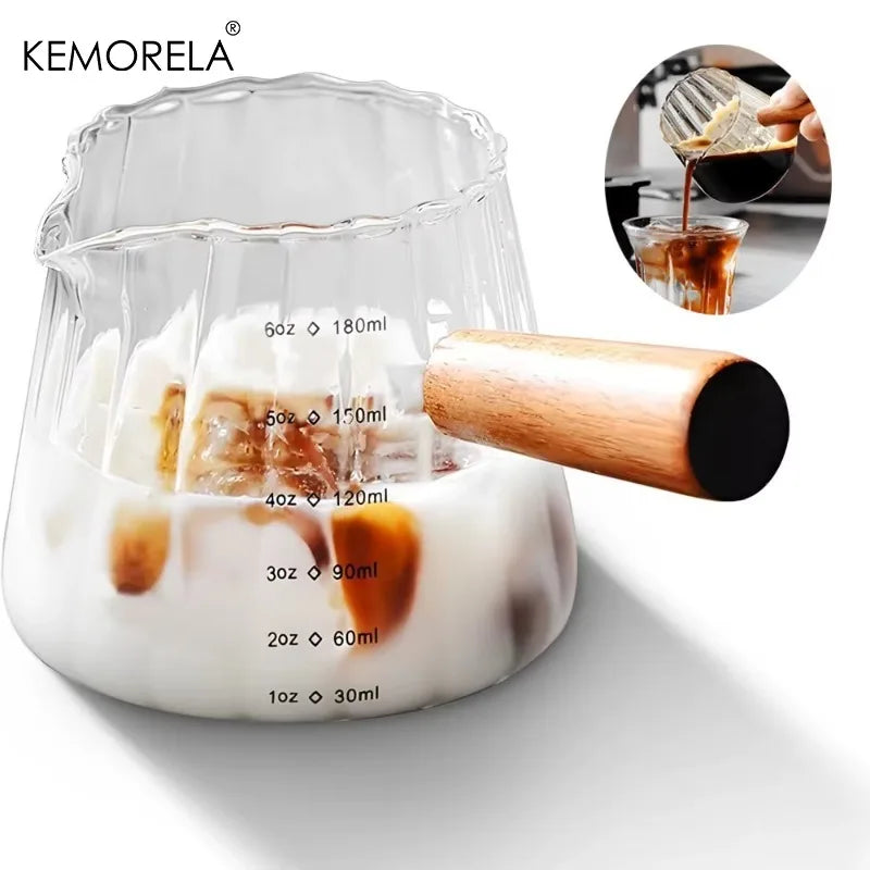KEMORELA 180ml Glass Coffee Measuring Cup – Wooden Handle Glass Measuring Cup Axl