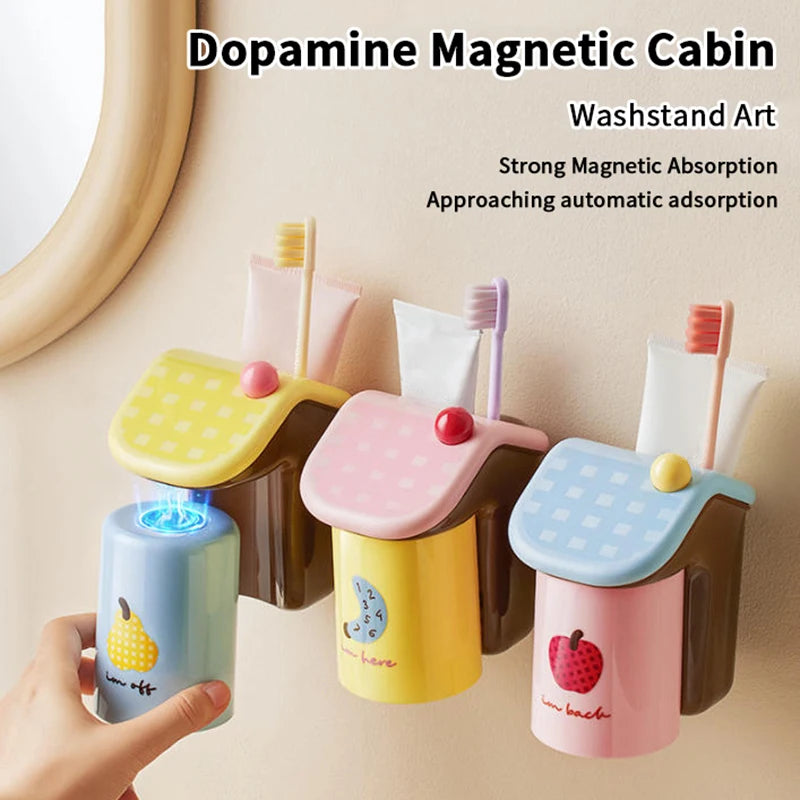 Magnetic Wall-Mounted Toothbrush Holder & Mouthwash Cup Toothbrush Holder Axl