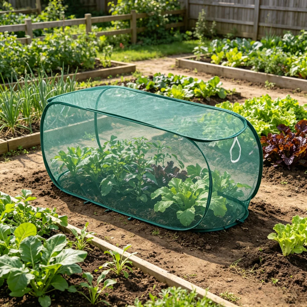 Pop-Up Garden Mesh Plant Cover – Large Greenhouse Cloche Garden Plant Cover Axl green