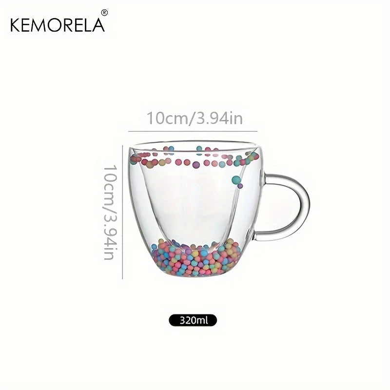 KEMORELA Double Wall Glass Coffee Mug – Colored Balls & Handle Glass Coffee Mug Axl 320ML 200-320ml