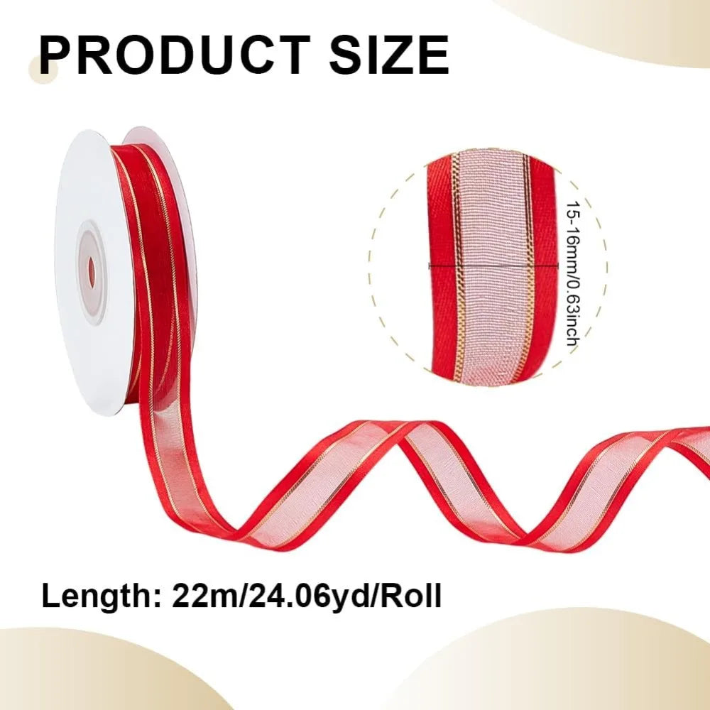 Red Sheer Organza Ribbon 5/8" x 24 Yards – Metallic Polyester Craft Ribbon Axl