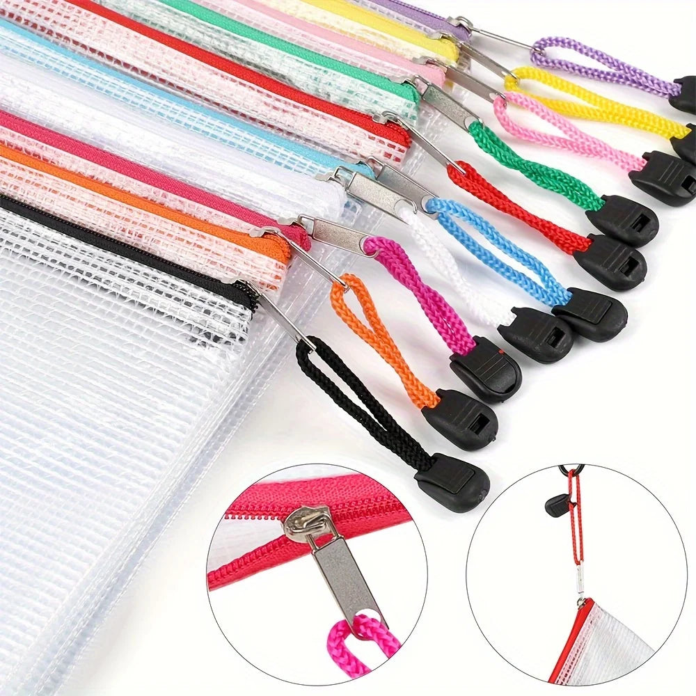16-Piece Clear Mesh Zipper Pouches – School & Travel Organizer Zipper Storage Pouches Axl