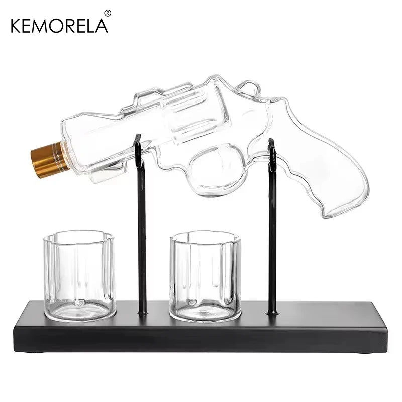 KEMORELA Revolver Glass Decanter & Whiskey Glass Set | Bar Gift Glass Decanter Set Axl 1 Set
