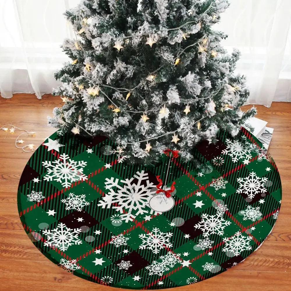 Red Swirl Floral Christmas Tree Skirt – Round Plush Xmas Mat Christmas Tree Skirt Axl