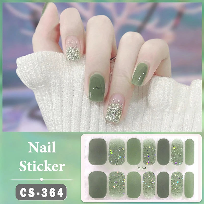 Waterproof Full Cover Nail Wraps – No-Lamp Nail Stickers 14pc Nail Art Wraps Axl CS364