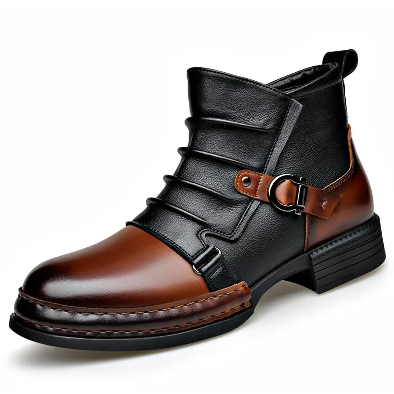 Men's Retro Ankle Boots – Warm Faux Fur Platform Motorcycle Men's Ankle Boots Axl