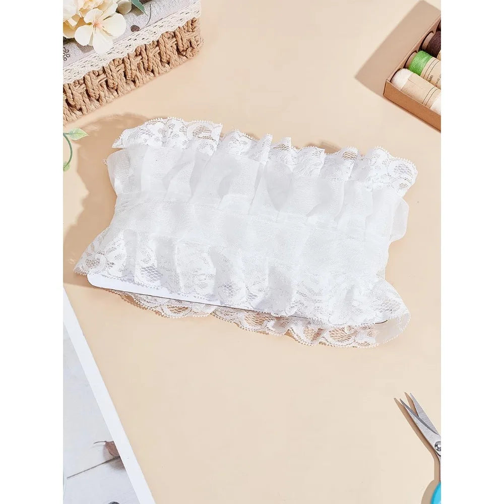Pleated Chiffon Flower Lace Trim Ribbon White 4 Inch – 1M Lace Trim Ribbon Axl AECH04-18387