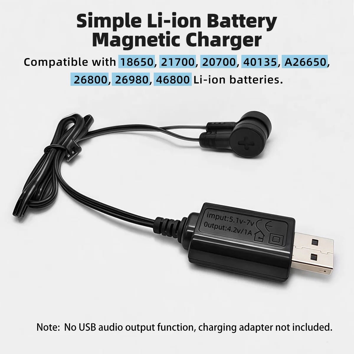 USB Magnetic 18650 Lithium Battery Charger 3.7V 4.2V – 60cm Battery Charger Cable Axl