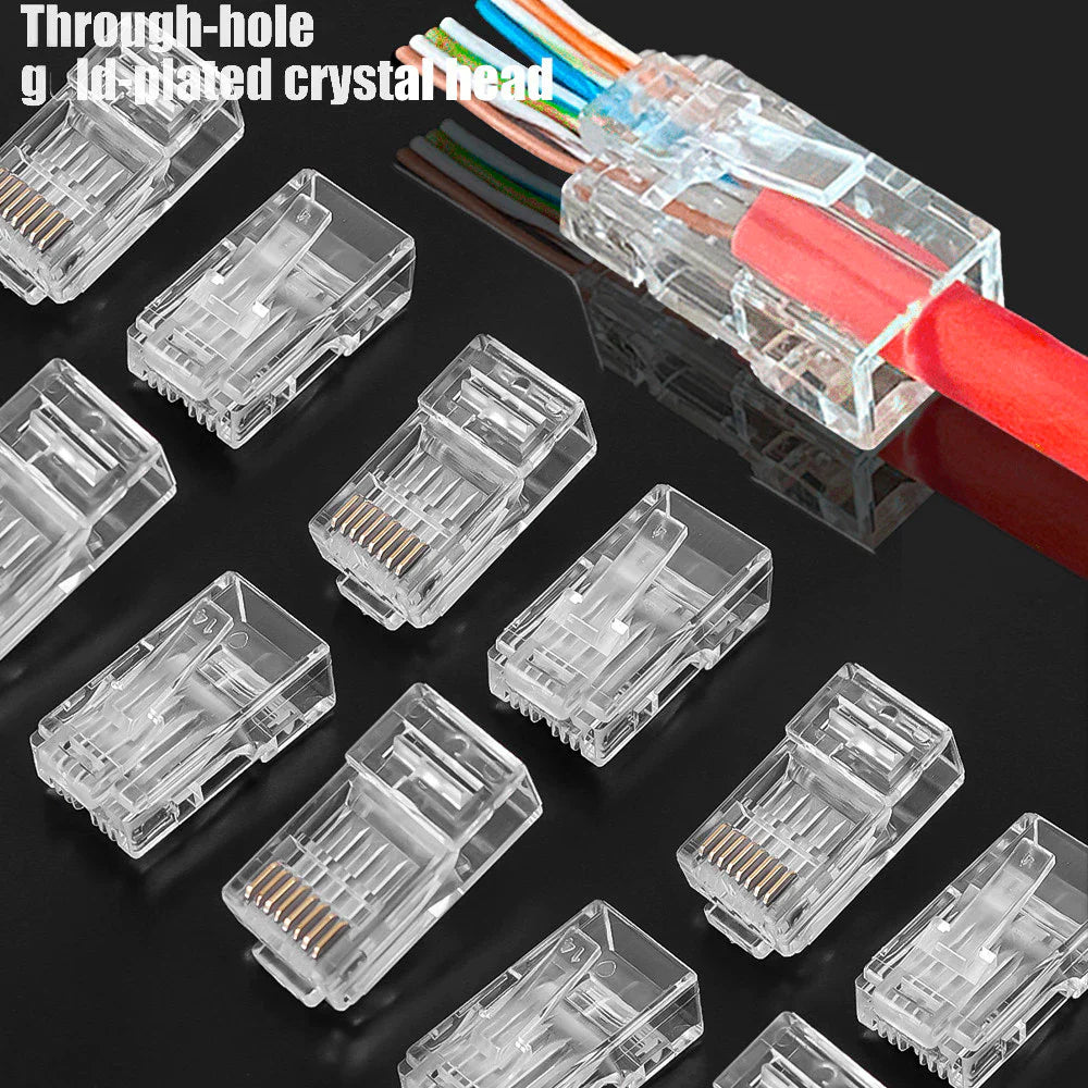 50-Pack RJ45 Crystal Plugs – Cat5e Cat6 Network Connectors Network Cable Connectors Axl