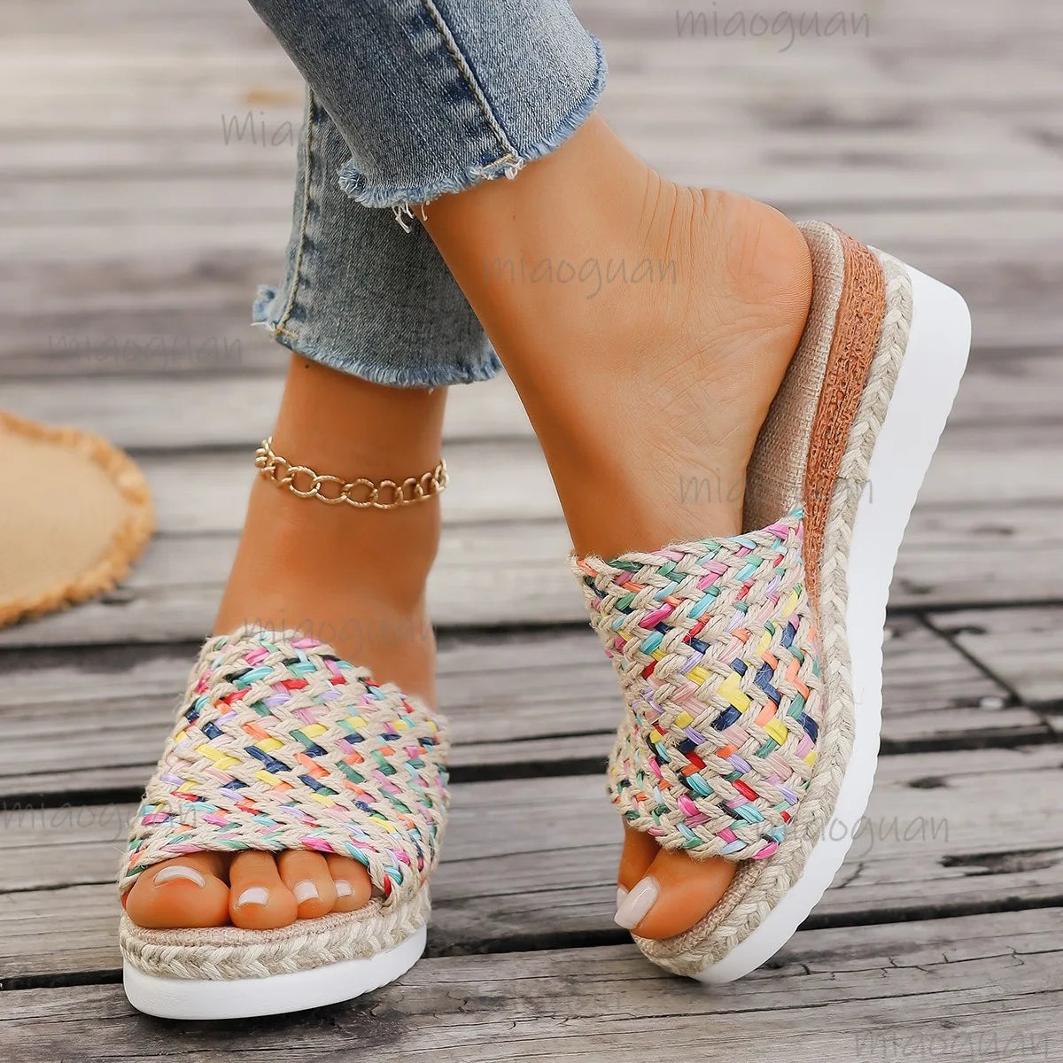 Women's Boho Woven Wedge Platform Sandals – Sizes 36–43 Wedge Platform Sandals Axl