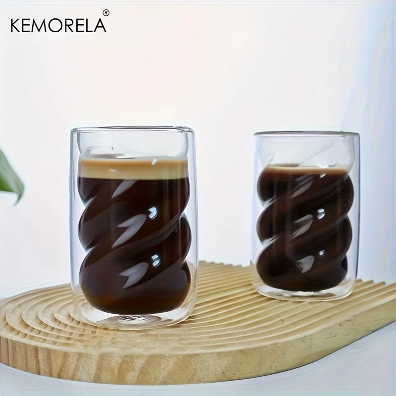 KEMORELA Double-Walled Spiral Glass Cup 320ml | 1 or 2 Pack Glass Coffee Cup Axl