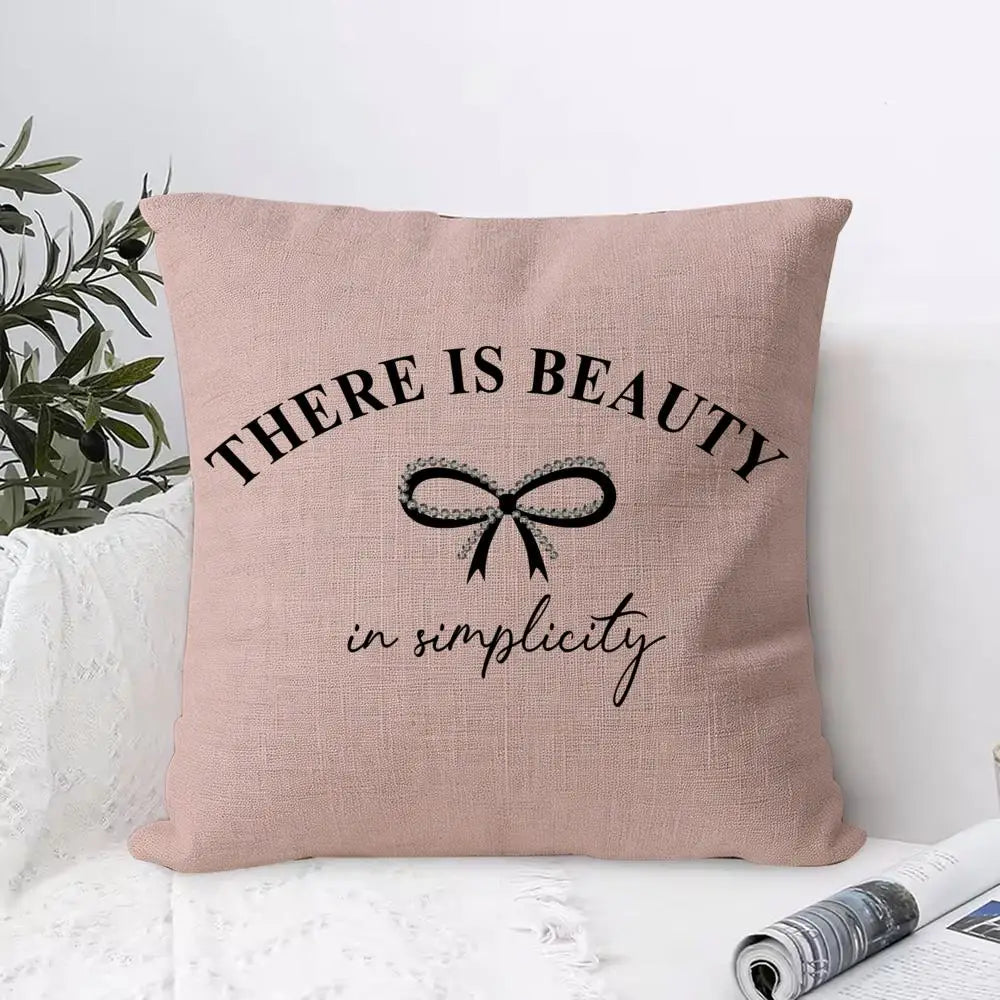 Korean Bow Linen Cushion Cover – Breathable Pillowcase & Zipper Decorative Pillow Cover Axl White6 45X45cm