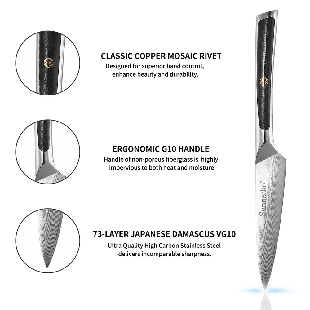 Sunnecko 3.5" Damascus Paring Knife – 73-Layer VG10 G10 Handle Damascus Paring Knife Axl