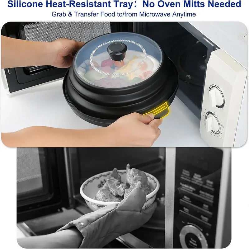 Collapsible Silicone Microwave Splatter Cover with Tray | BPA-Free Microwave Splatter Cover Axl