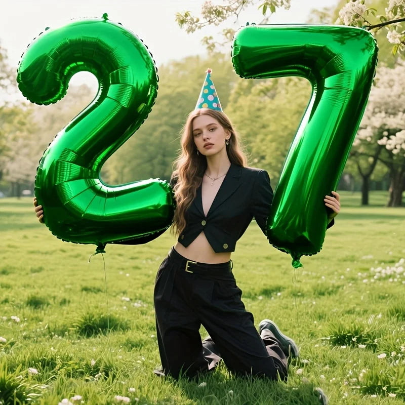 32-Inch Green Number Foil Balloon – Mylar Digit Party Decor Party Foil Balloon Axl