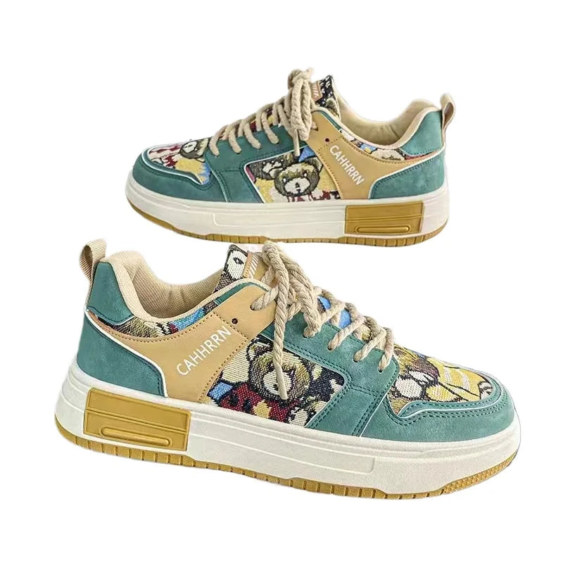 Men's Platform Bear Sneakers – Lace-Up Canvas Skate Shoes Platform Canvas Sneakers Axl