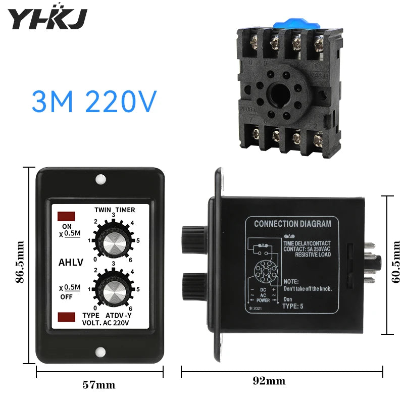 ATDV-Y Dual Repeat Cycle Time Relay 220V – 10 Timing Ranges Cycle Timer Relay Axl 3M 220V